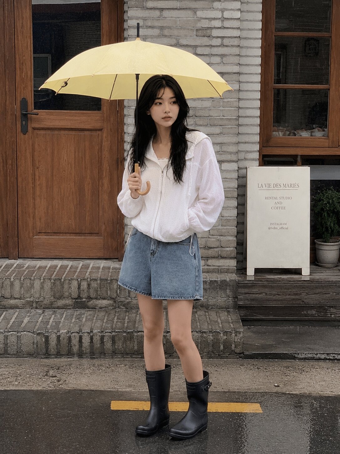 도트 패턴 후드넥 스트링 집업 점퍼 (WHITE)
