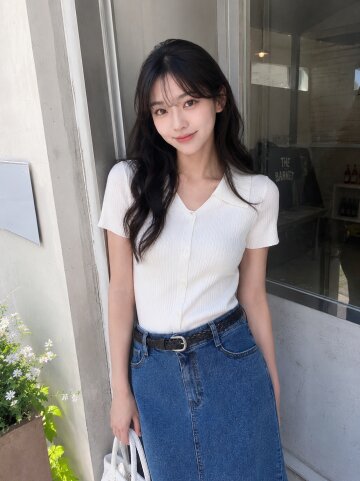 린넨 버튼 장식 브이 칼라 니트 