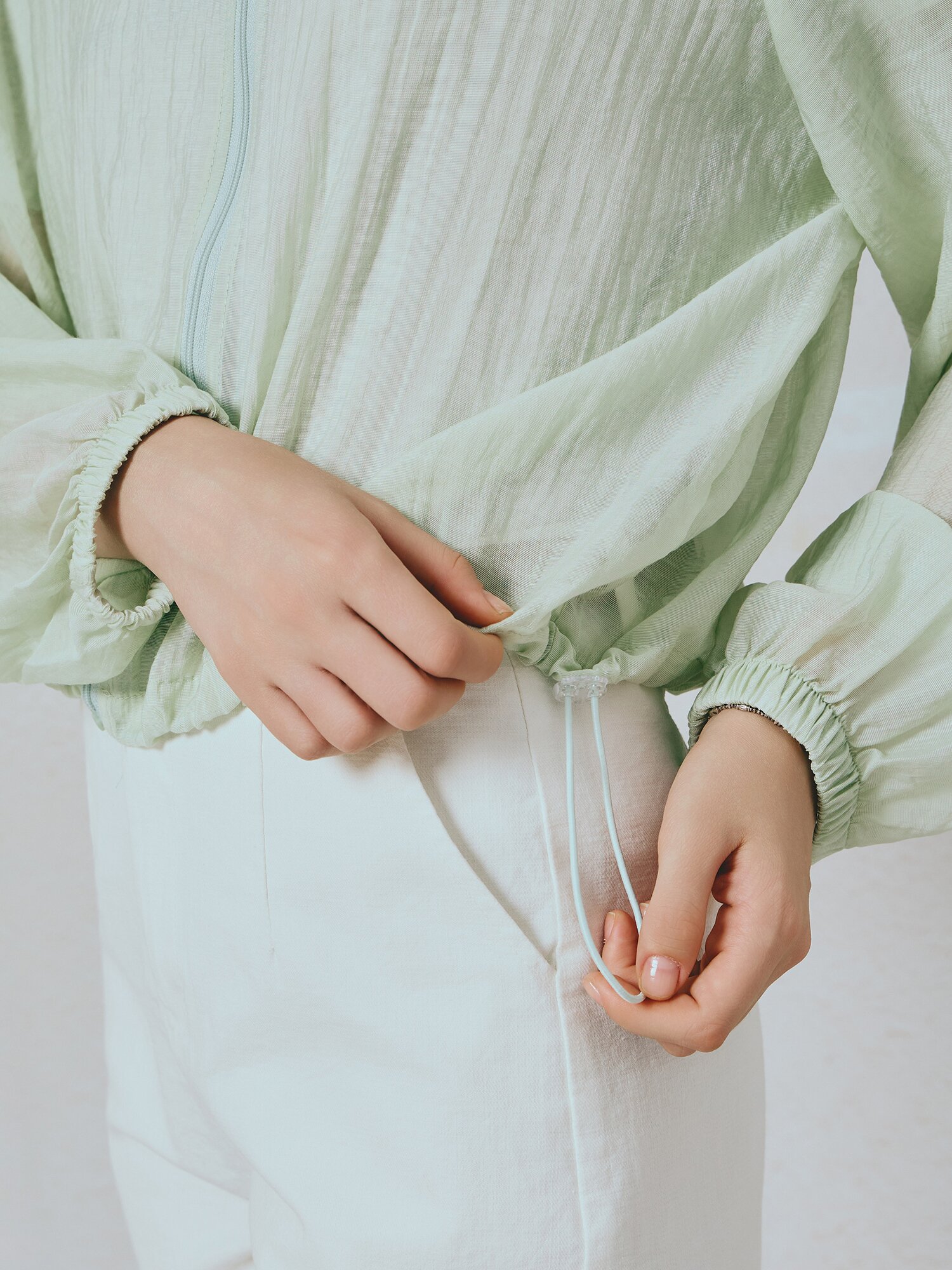 카라넥 린넨 라이크 집업 점퍼 (MINT)