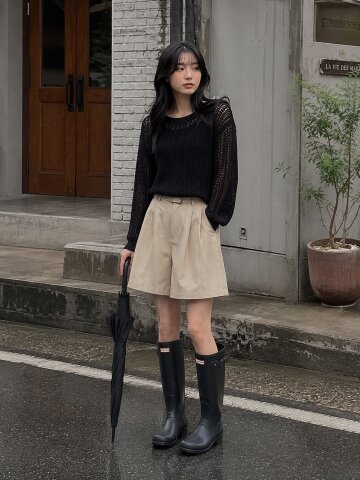 투 턱 벨티드 와이드핏 숏 팬츠 (BEIGE)