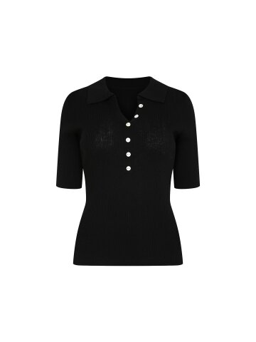 슬림핏 울 버튼 슬릿 칼라 니트 