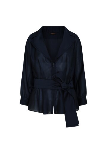 벨티드 시스루 집업 페플럼 점퍼 