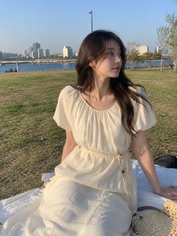 퍼프 셔링 오프 숄더 원피스 