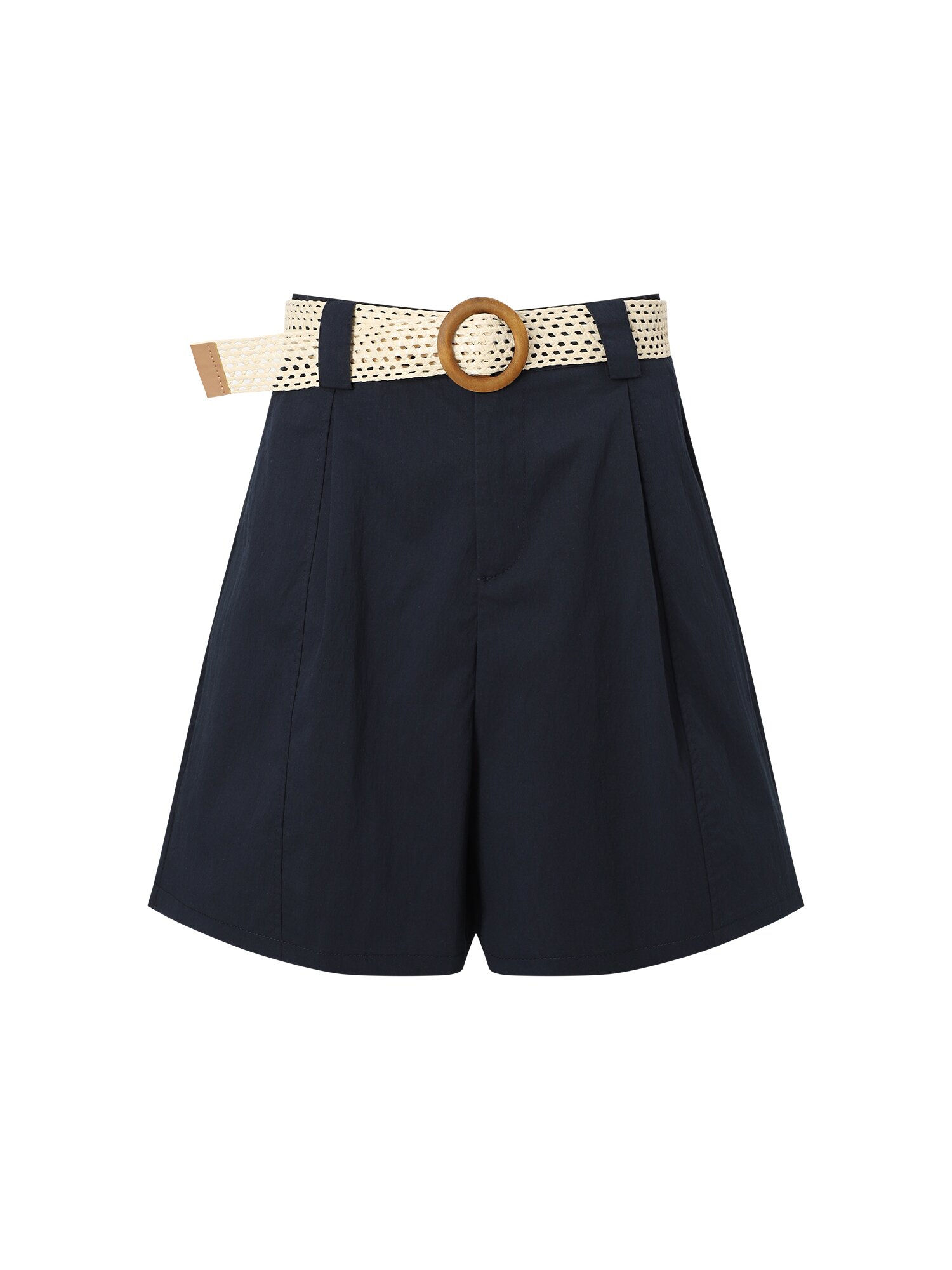 라탄 벨티드 원 턱 숏 팬츠 (NAVY)