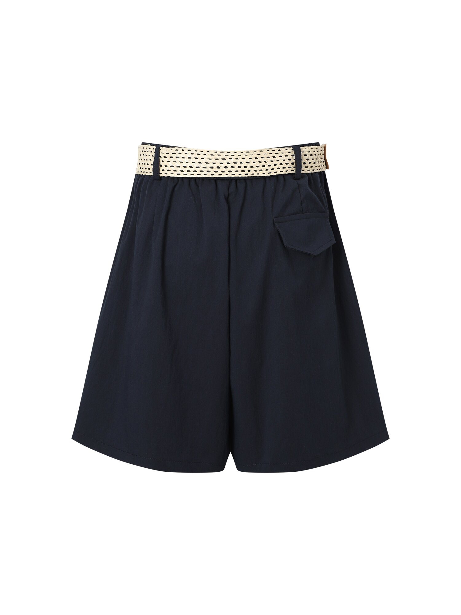라탄 벨티드 원 턱 숏 팬츠 (NAVY)