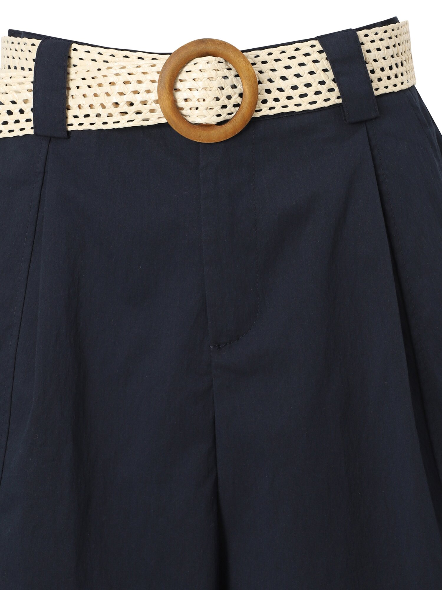 라탄 벨티드 원 턱 숏 팬츠 (NAVY)