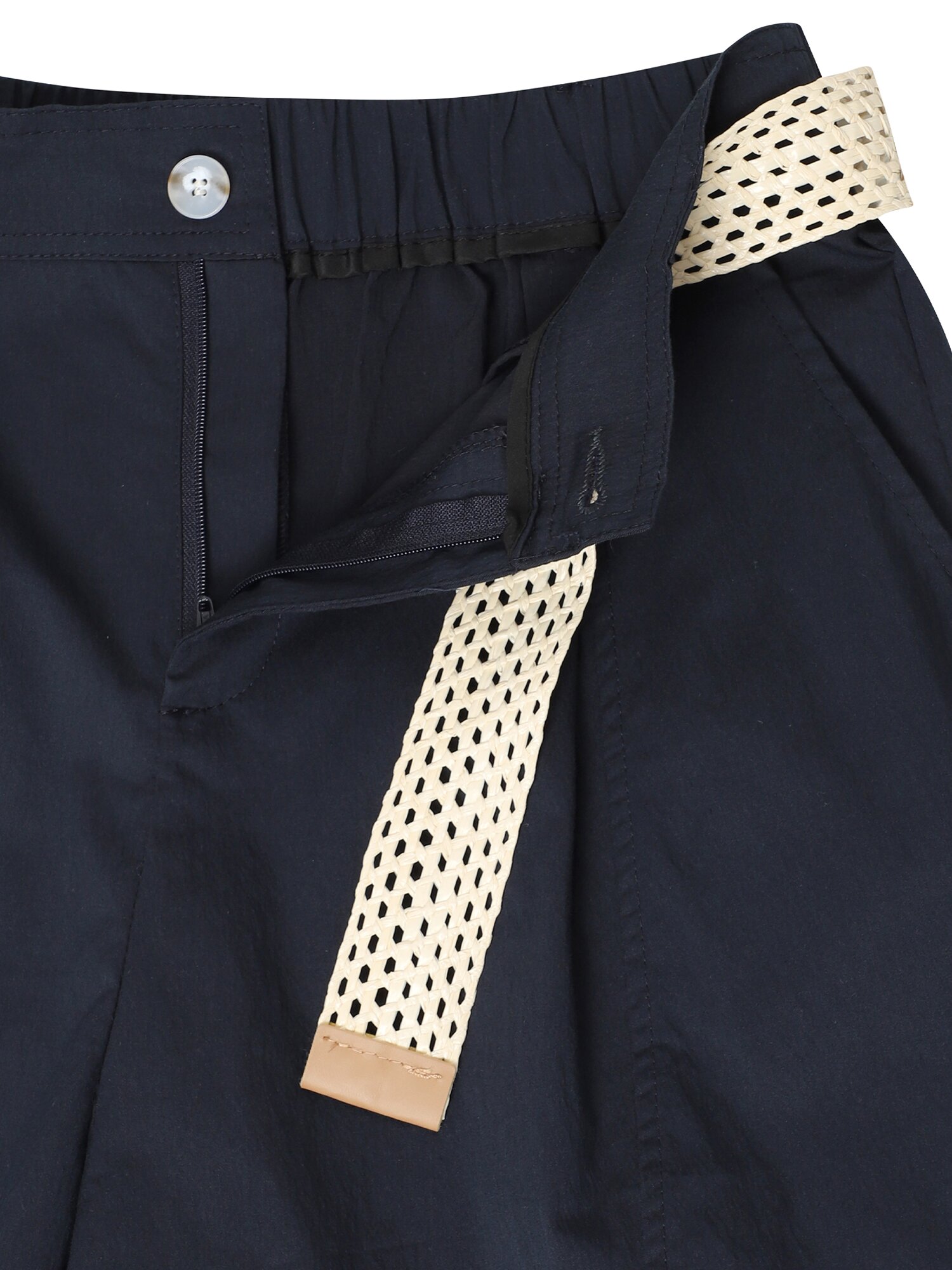 라탄 벨티드 원 턱 숏 팬츠 (NAVY)