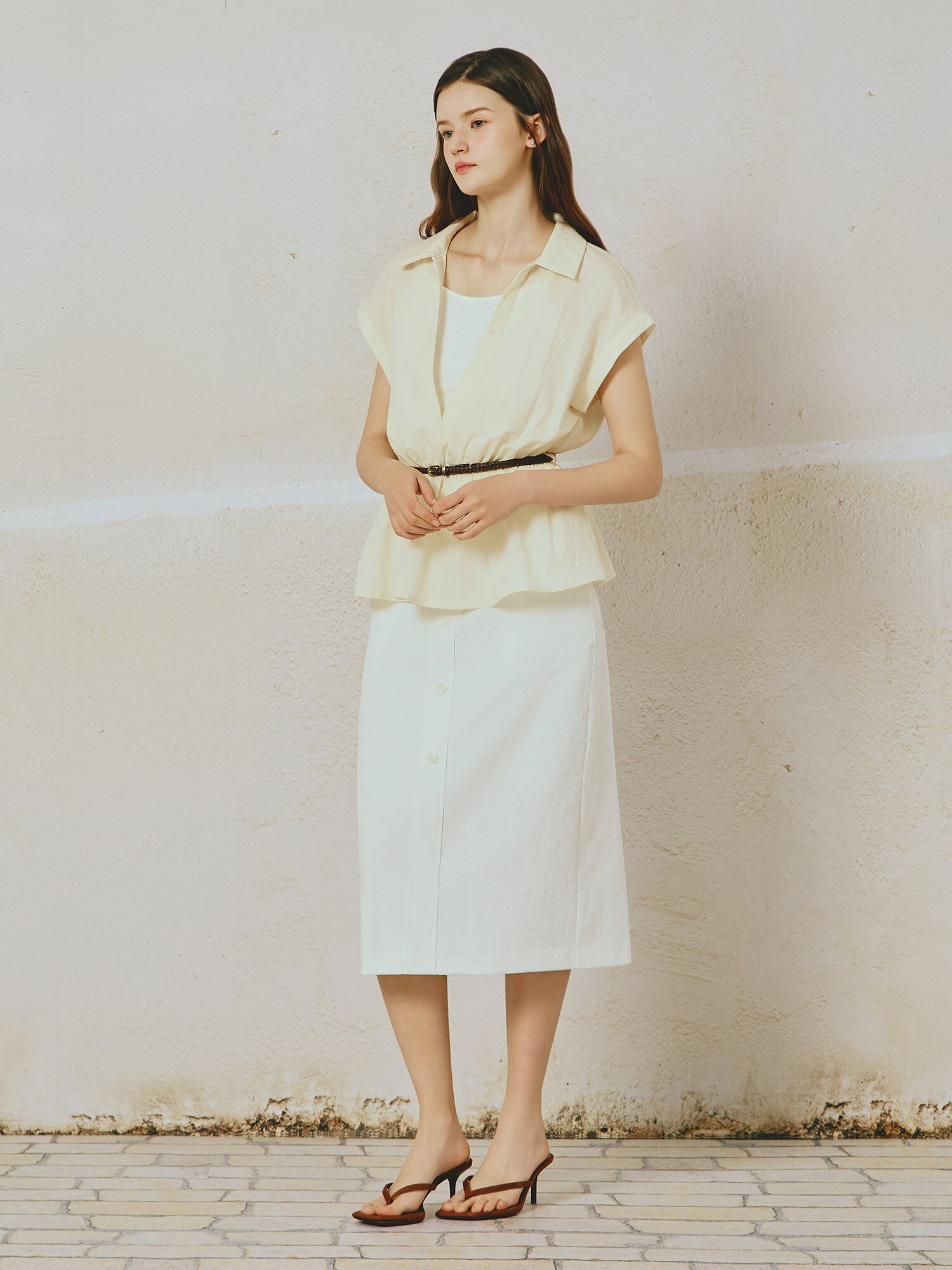 버튼 포인트 H라인 스커트 (IVORY)