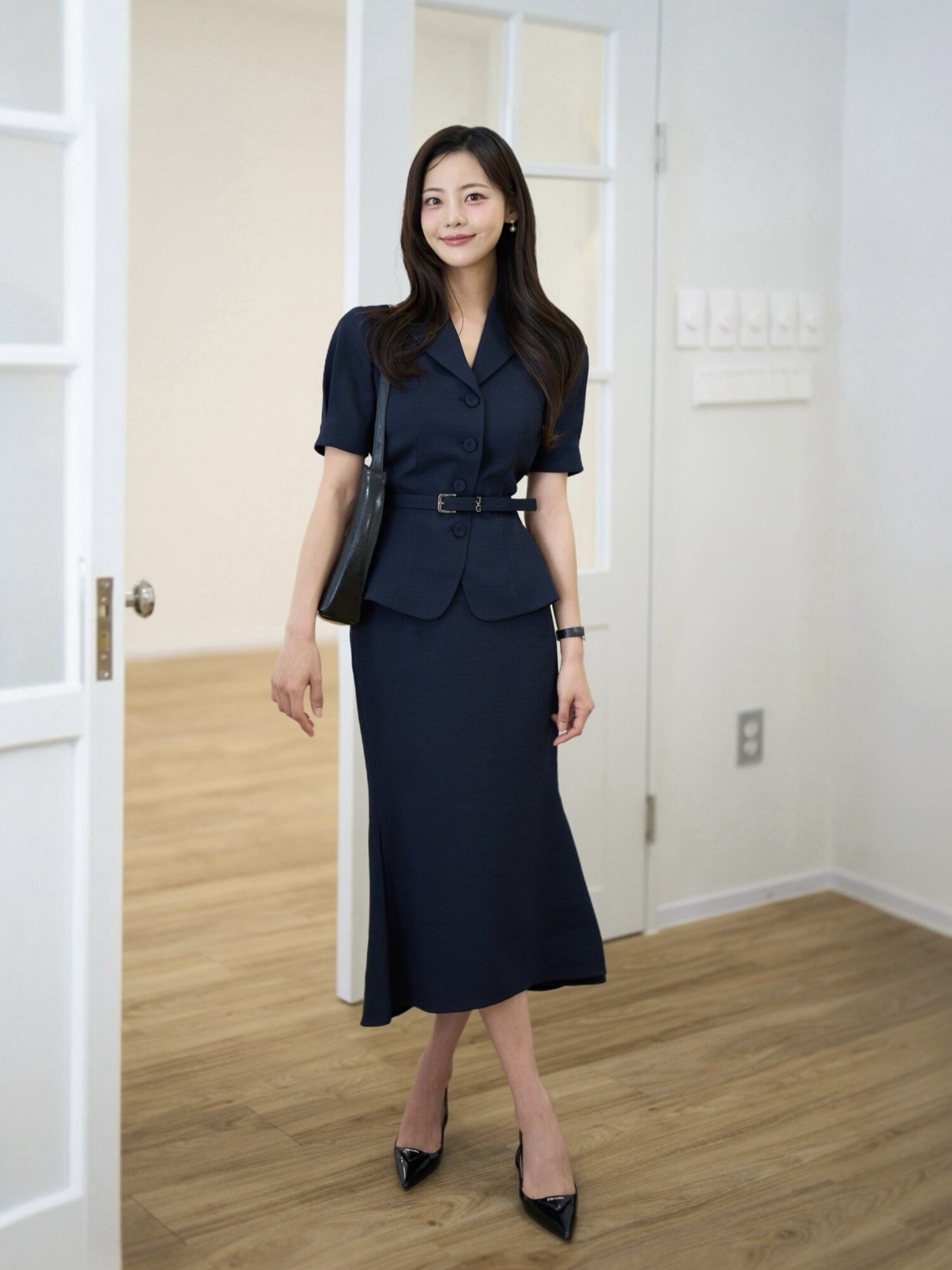 사이드 슬릿 머메이드 스커트 (DARK NAVY)