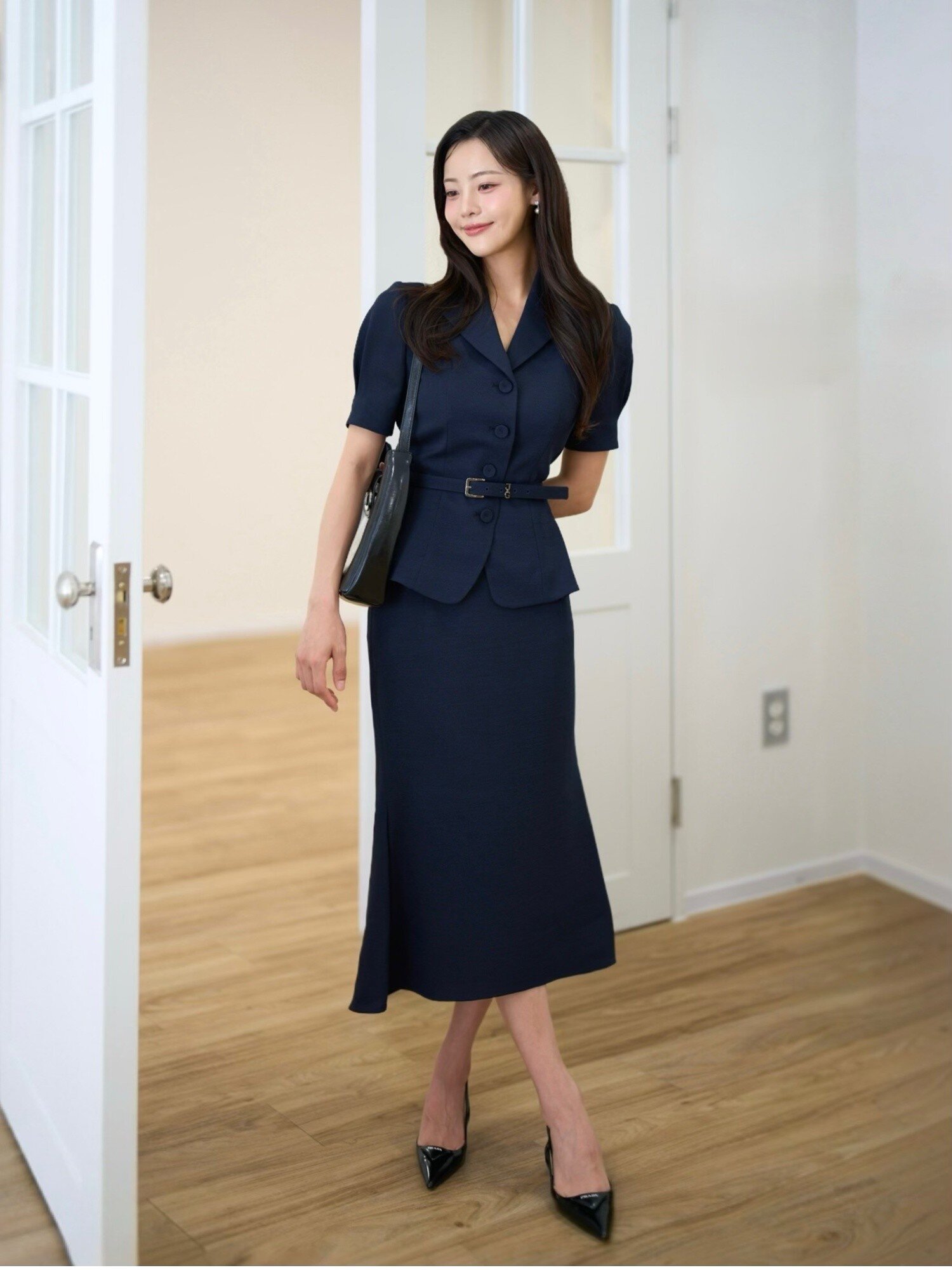 사이드 슬릿 머메이드 스커트 (DARK NAVY)