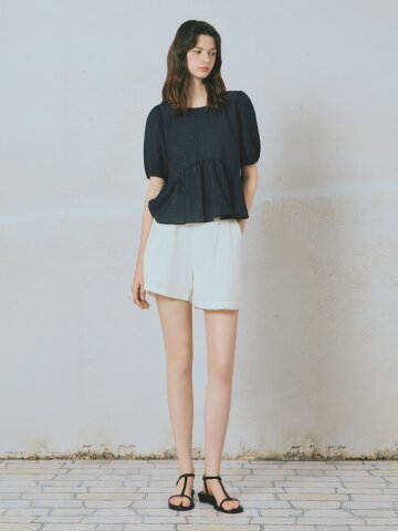 위빙 벨티드 린넨 라이크 숏 팬츠 