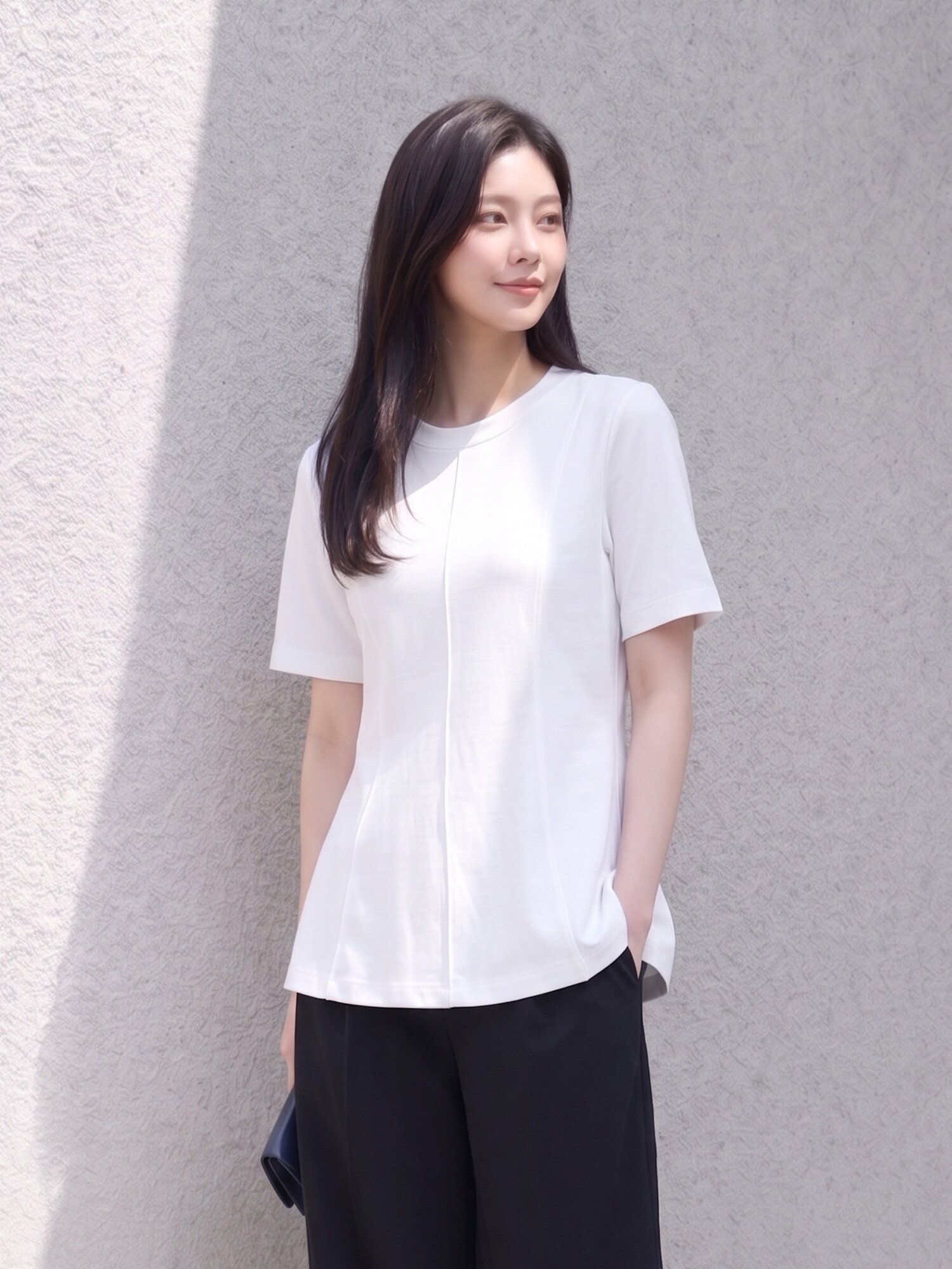 코튼 핀턱 라운드넥 티셔츠 (WHITE)