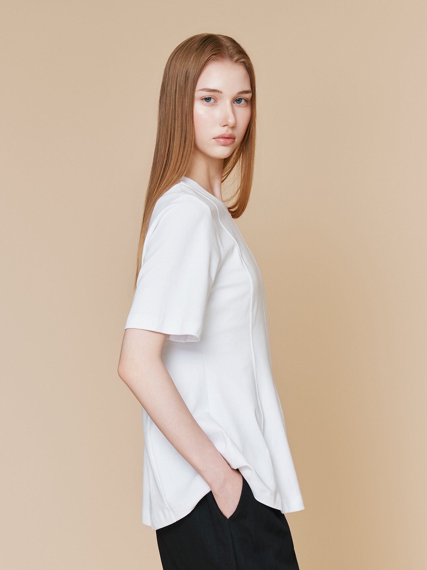 코튼 핀턱 라운드넥 티셔츠 (WHITE)