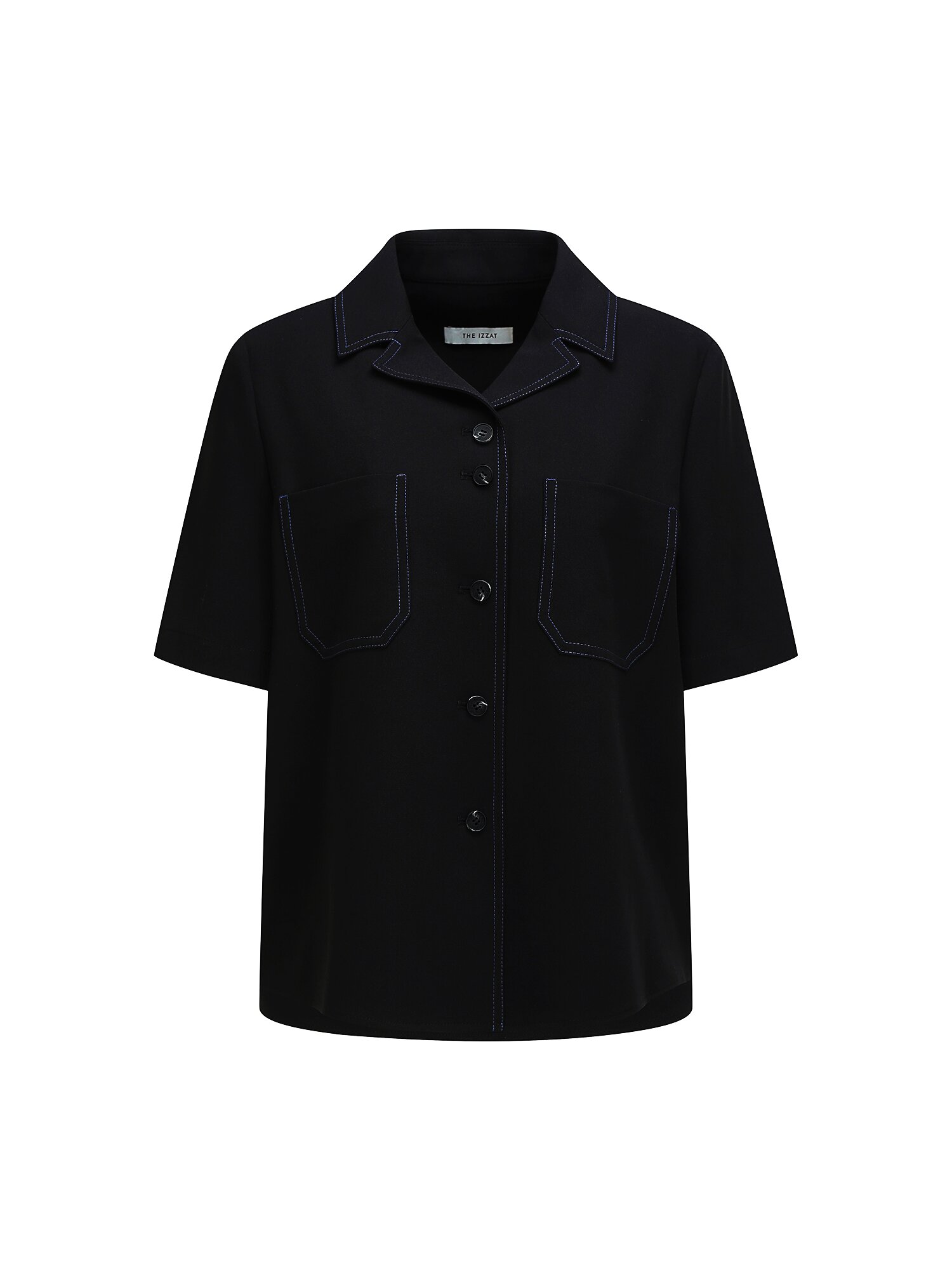 루즈핏 포켓 오픈 칼라 블라우스 (BLACK)
