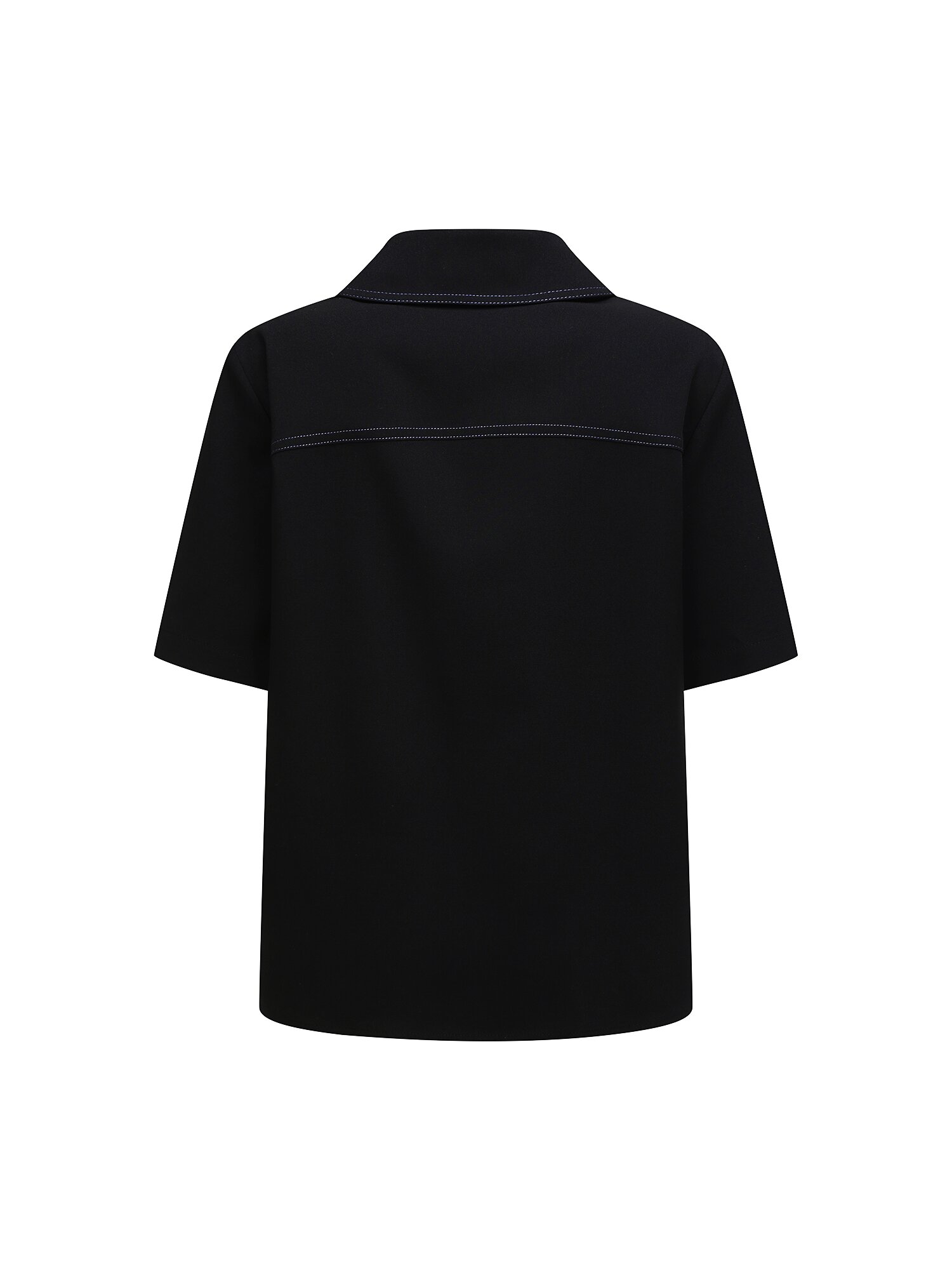 루즈핏 포켓 오픈 칼라 블라우스 (BLACK)