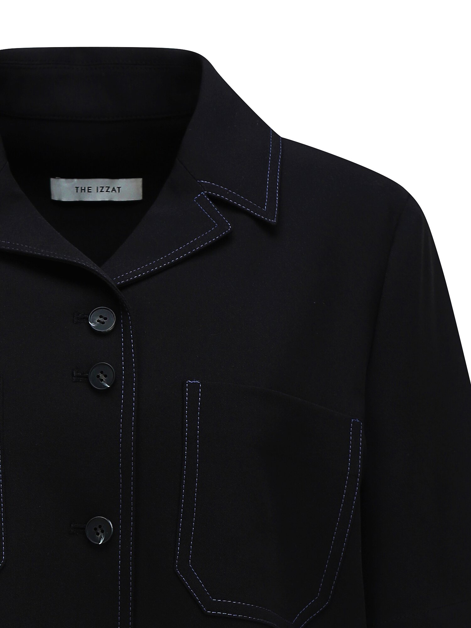 루즈핏 포켓 오픈 칼라 블라우스 (BLACK)