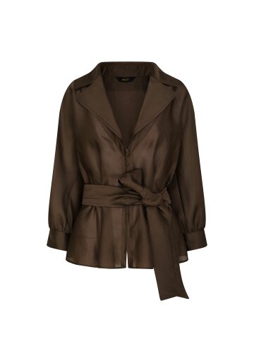 벨티드 시스루 집업 페플럼 점퍼 