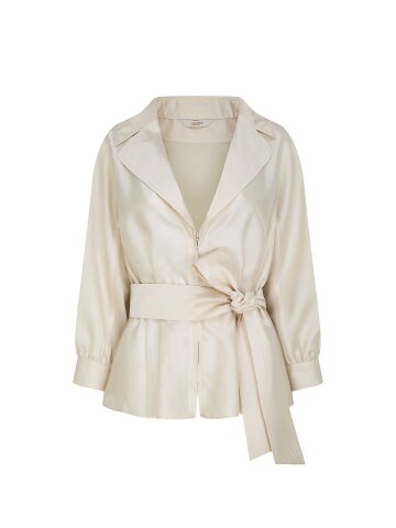 벨티드 시스루 집업 페플럼 점퍼 