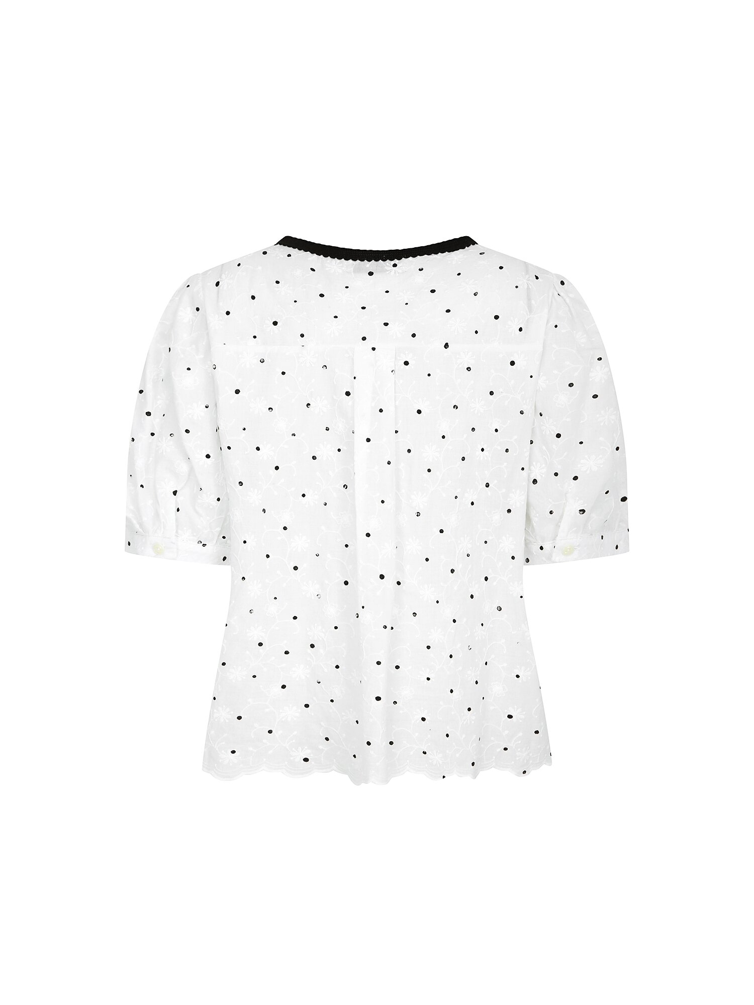 자수 배색 라운드넥 블라우스 (WHITE)