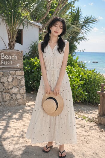 별빛 패턴 브이넥 플레어 원피스 