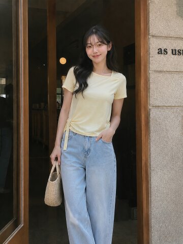 스판 컷아웃 숄더 티셔츠 