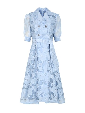 더블 버튼 오픈 칼라 플레어 원피스 