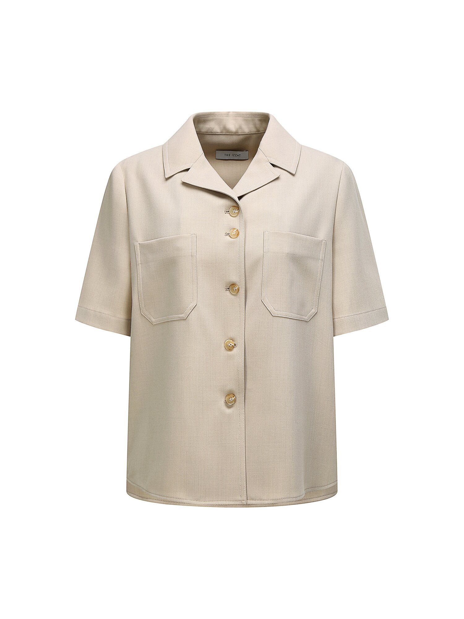 루즈핏 포켓 오픈 칼라 블라우스 (BEIGE)