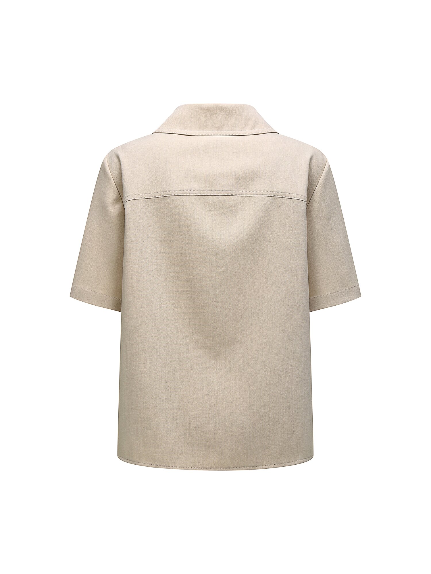 루즈핏 포켓 오픈 칼라 블라우스 (BEIGE)