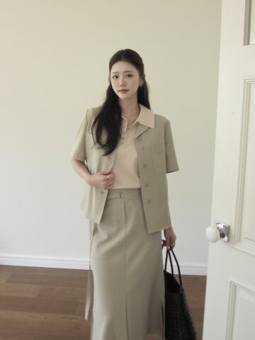 루즈핏 포켓 오픈 칼라 블라우스 
