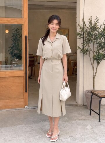 루즈핏 포켓 오픈 칼라 블라우스 