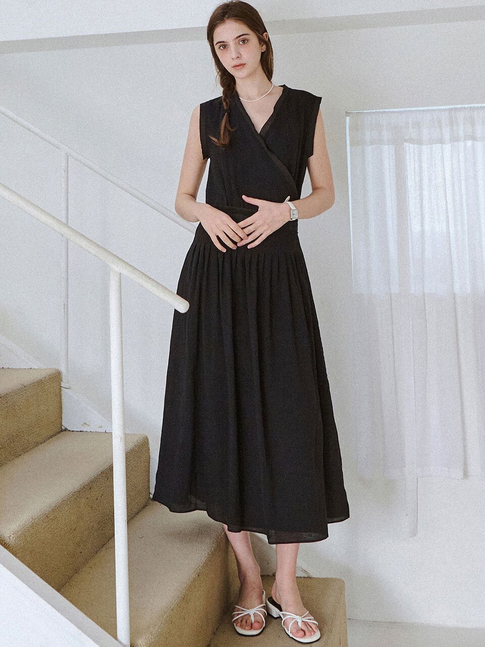 Soft wrap sleeveless dress_2 Colors
