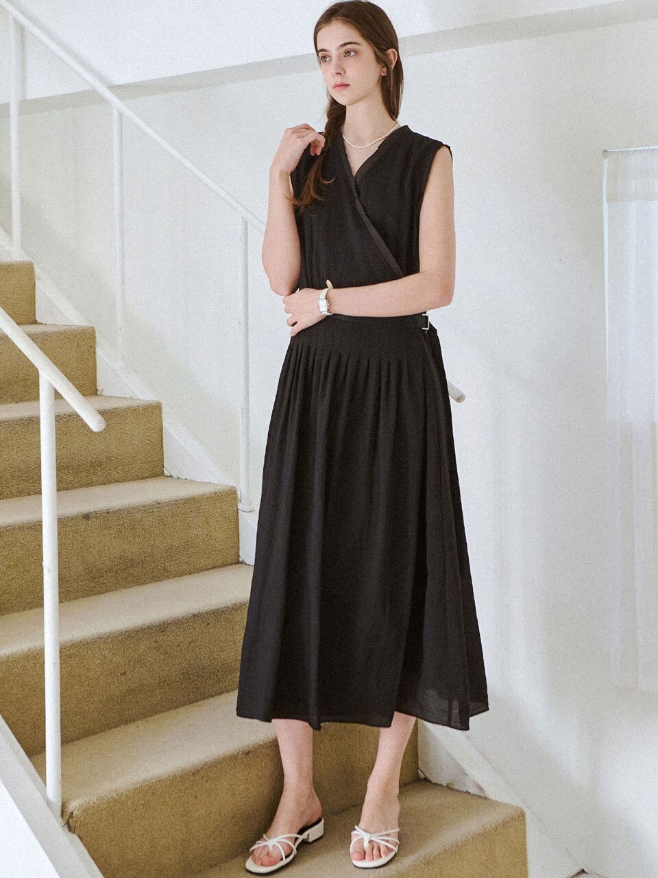 Soft wrap sleeveless dress_2 Colors