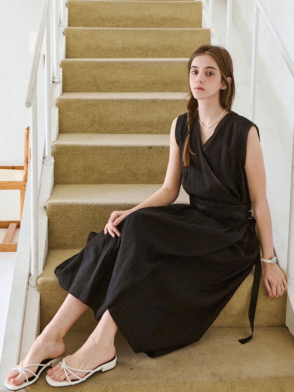 Soft wrap sleeveless dress_2 Colors