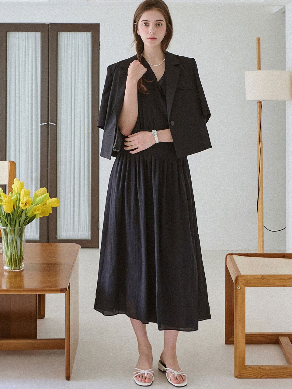 Soft wrap sleeveless dress_2 Colors