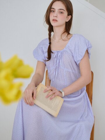 Blossom shirring long dress - Blue