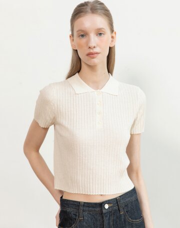 Collar crop knitwear_2color