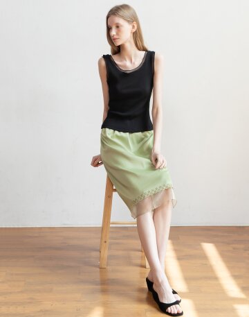 [6/5 예약배송] Layered satin banded skirt_Olive