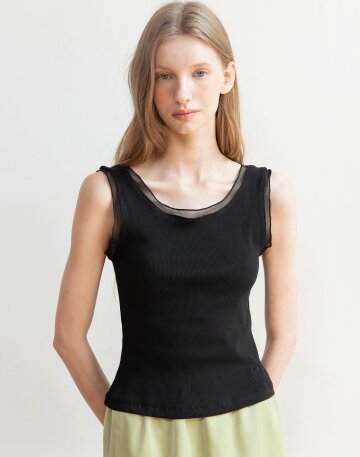Sleeveless layered knit top_3color