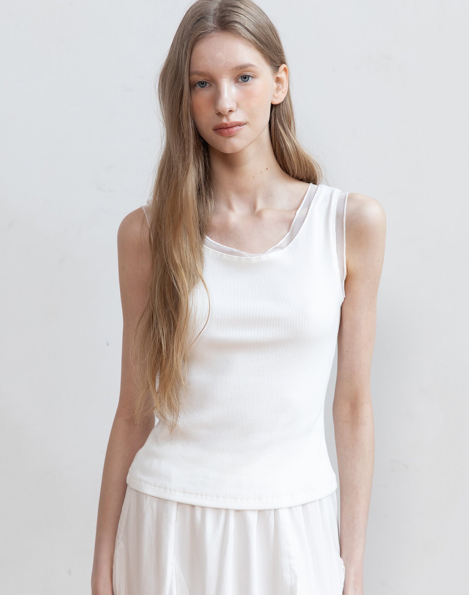 Sleeveless layered knit top_3color