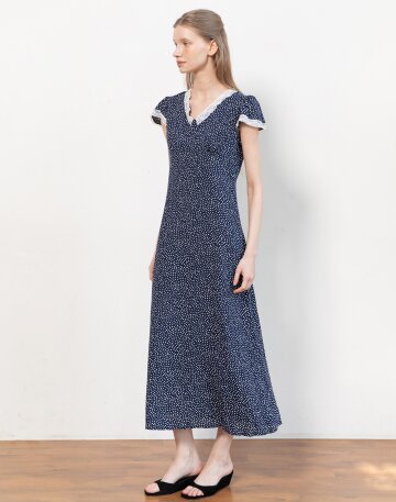[6/12 예약배송] Dot slim dress_Navy