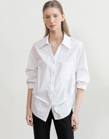 V-neck shirring shirt_White