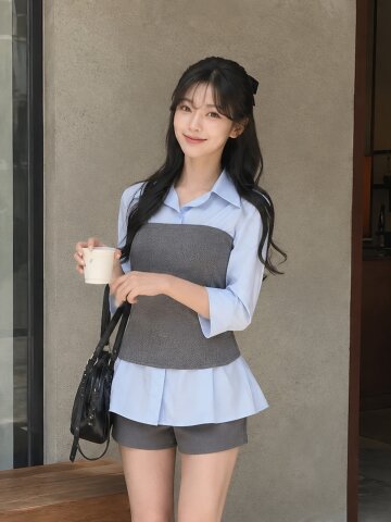 셔츠 배색 뷔스티에 니트 