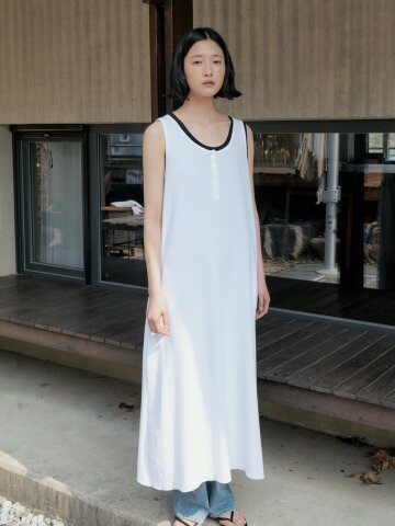 Waffle Jersey Henley Sleeveless Dress_WHITE