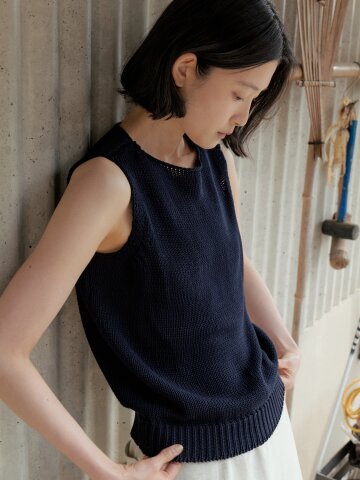 Boat Neck Tube Sleeveless Knit_NAVY