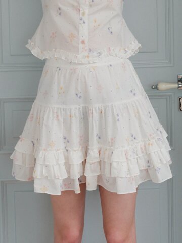 Cest_Floral ruffle mini skirt