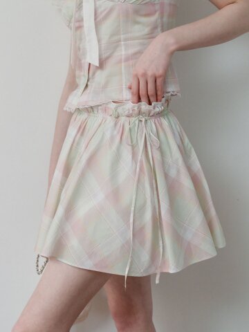 5/11 예약배송_Cest_Plaid ribbon ruffle skirt