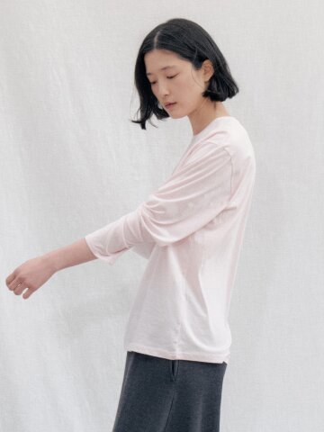 Loose Fit Cotton Long Sleeve Tee_LIGHT PINK