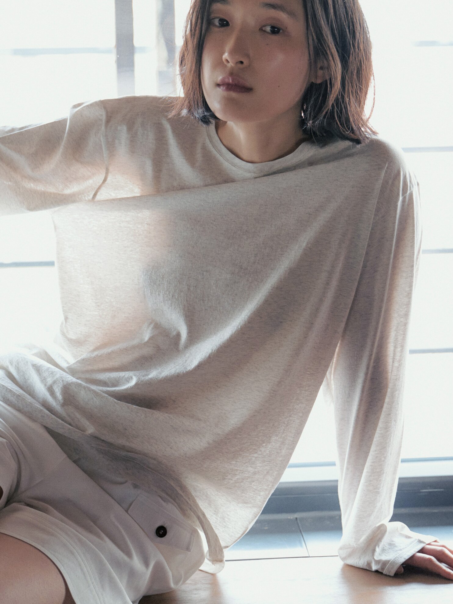 Loose Fit Cotton Long Sleeve Tee_OATMEAL