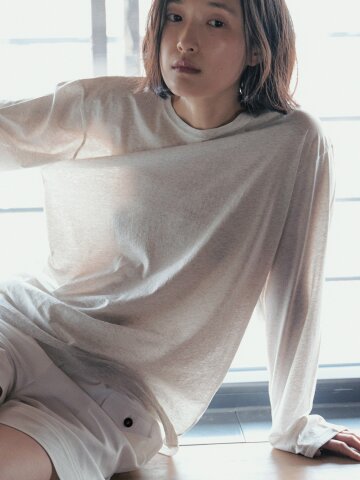 Loose Fit Cotton Long Sleeve Tee_OATMEAL