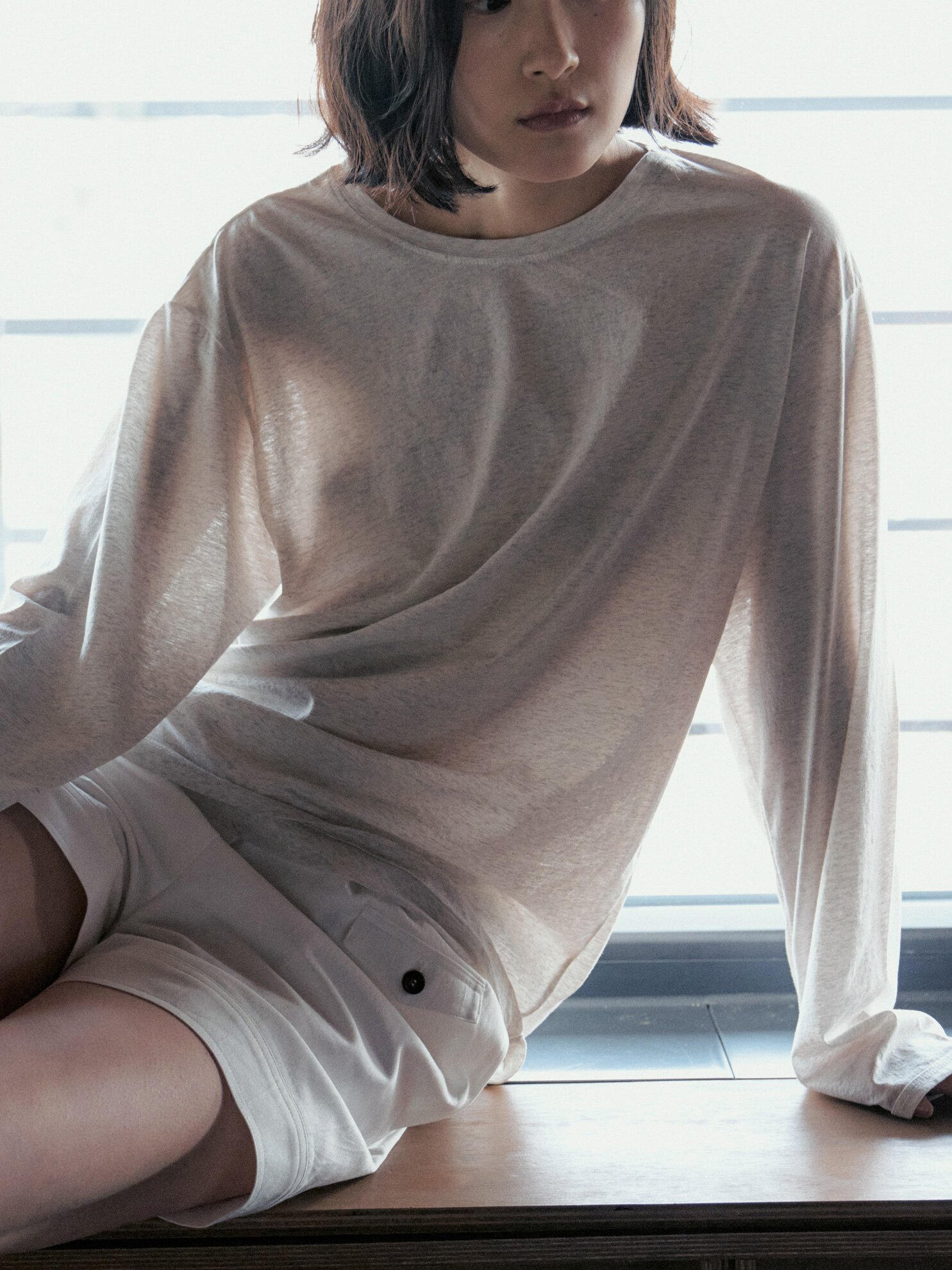 Loose Fit Cotton Long Sleeve Tee_OATMEAL